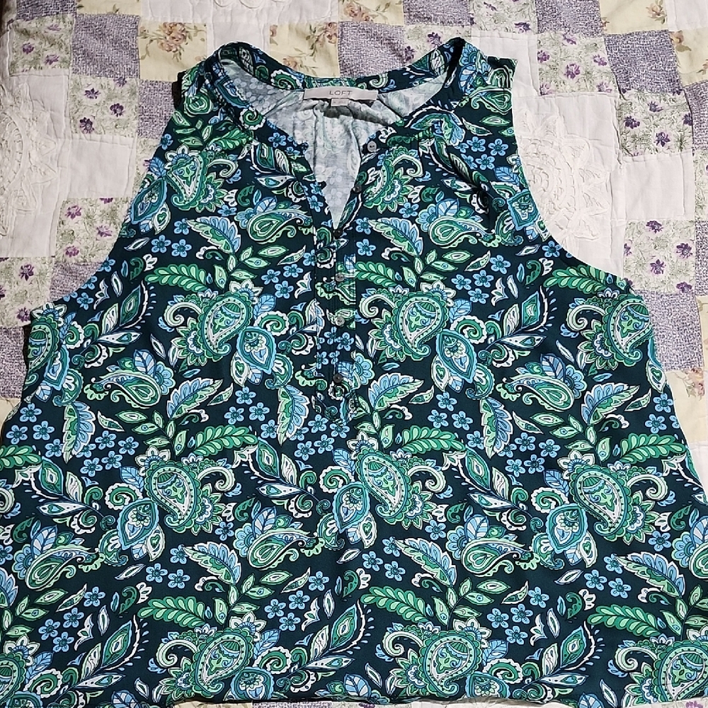 Floral Sleeveless Top - Green and Blue